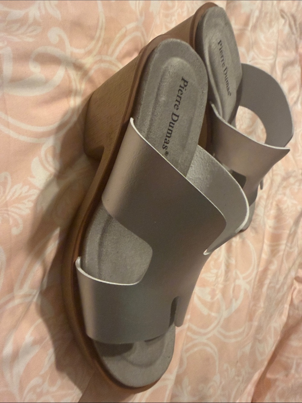 Pierre Dumas Silver Gray Slip-On Wedge Mules